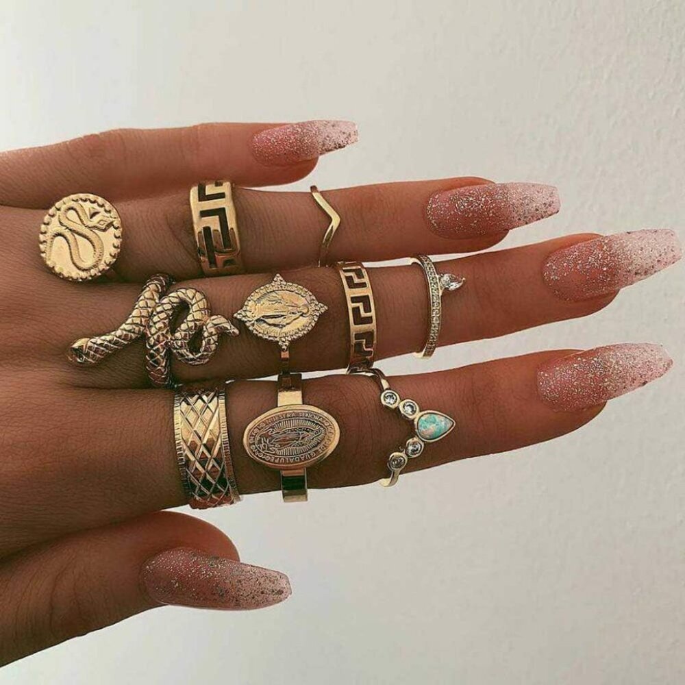 Gold Boho Ring Sets Stackable Knuckle Ring Vintag… - image 2